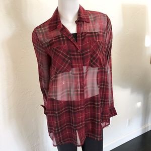 Jack by BB Dakota SheerTartan Plaid Blouse